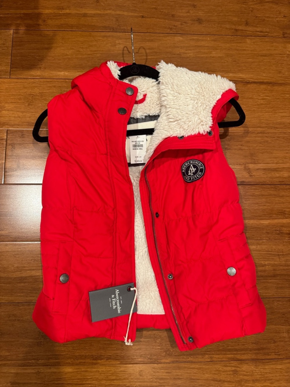 Abercrombie & Fitch Red Puffer Vest with Sherpa Lining